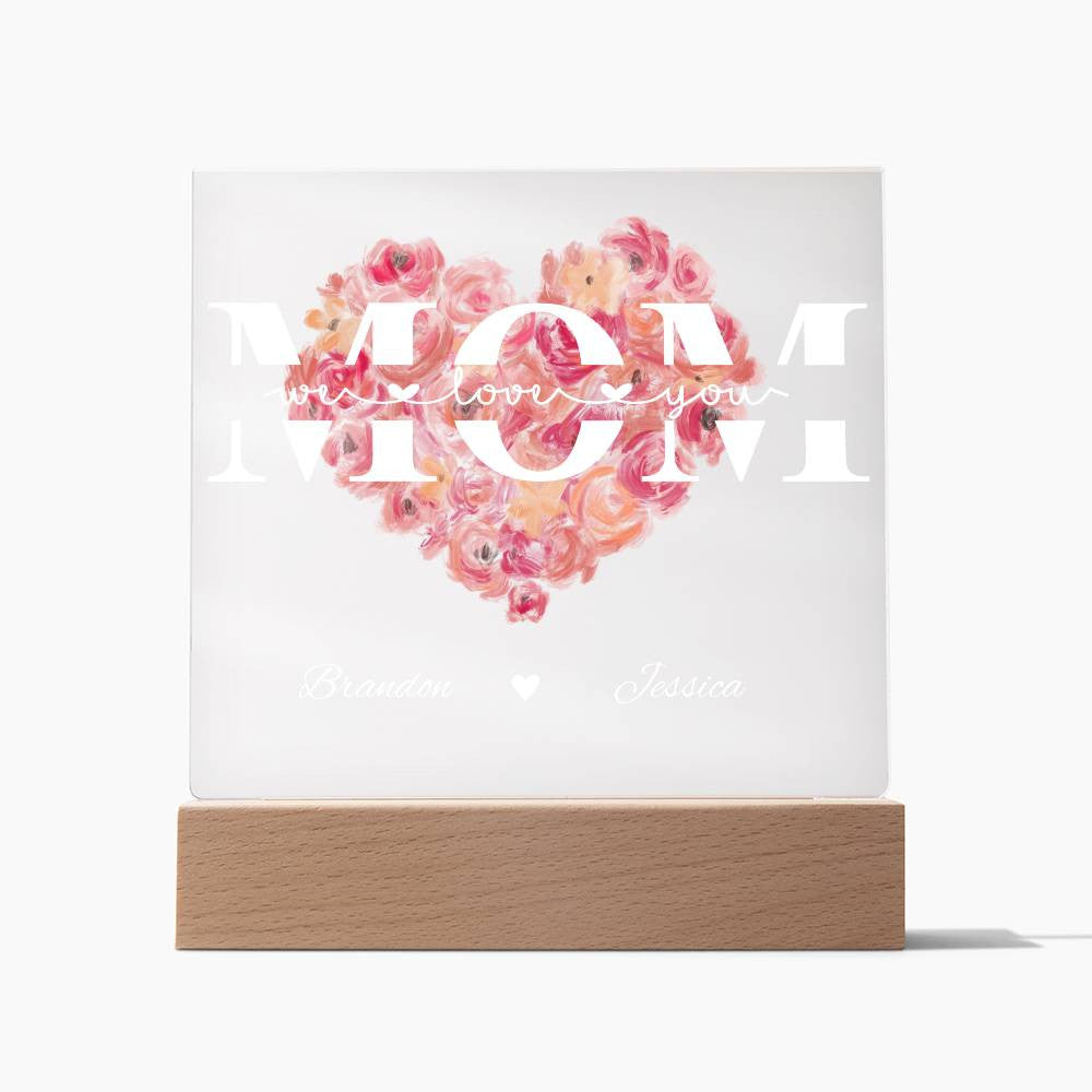Personalized Mom Monogram Heart Roses | Acrylic Plaque | Mother's Day Gift