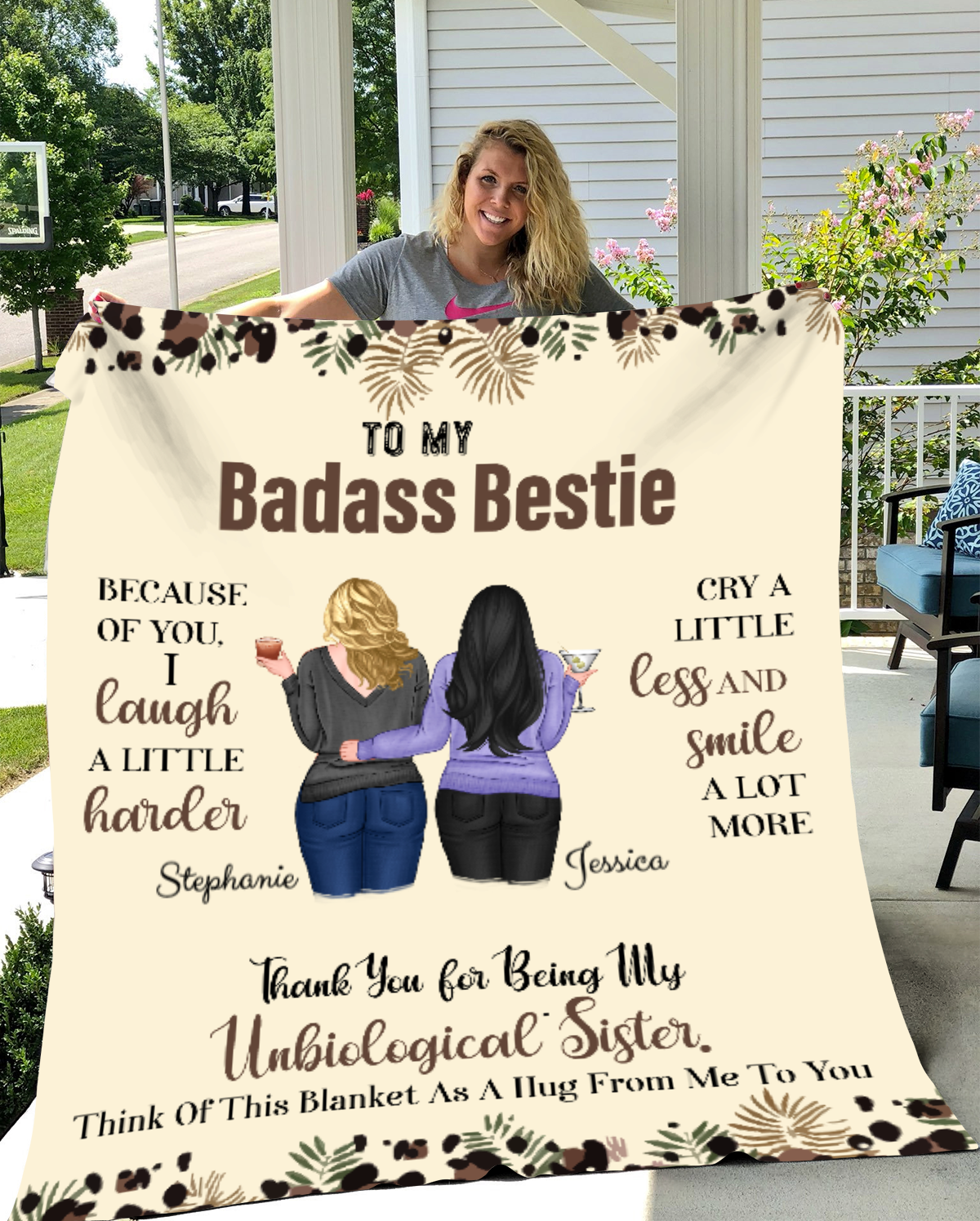 Because Of You, I Laugh A Little Harder - Personalized Blanket