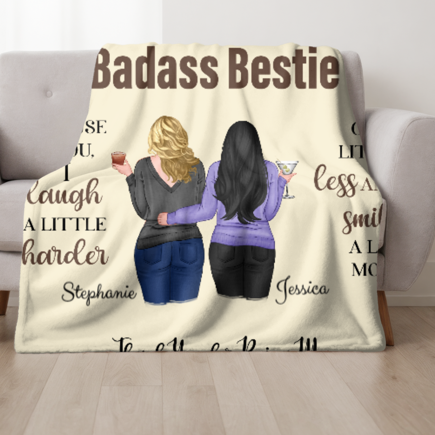 Because Of You, I Laugh A Little Harder - Personalized Blanket