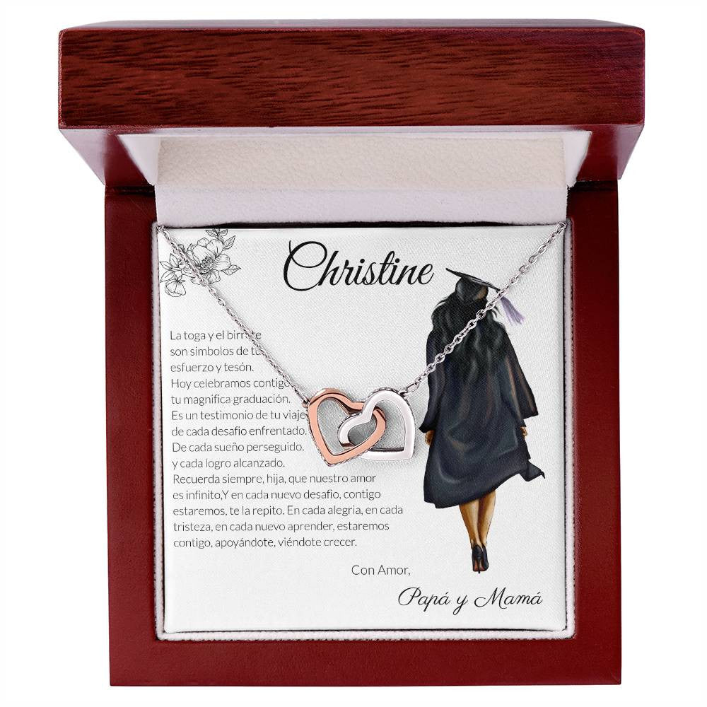 Joya del Triunfo: Collar Corazones Entrelazados con Mensaje del Corazón