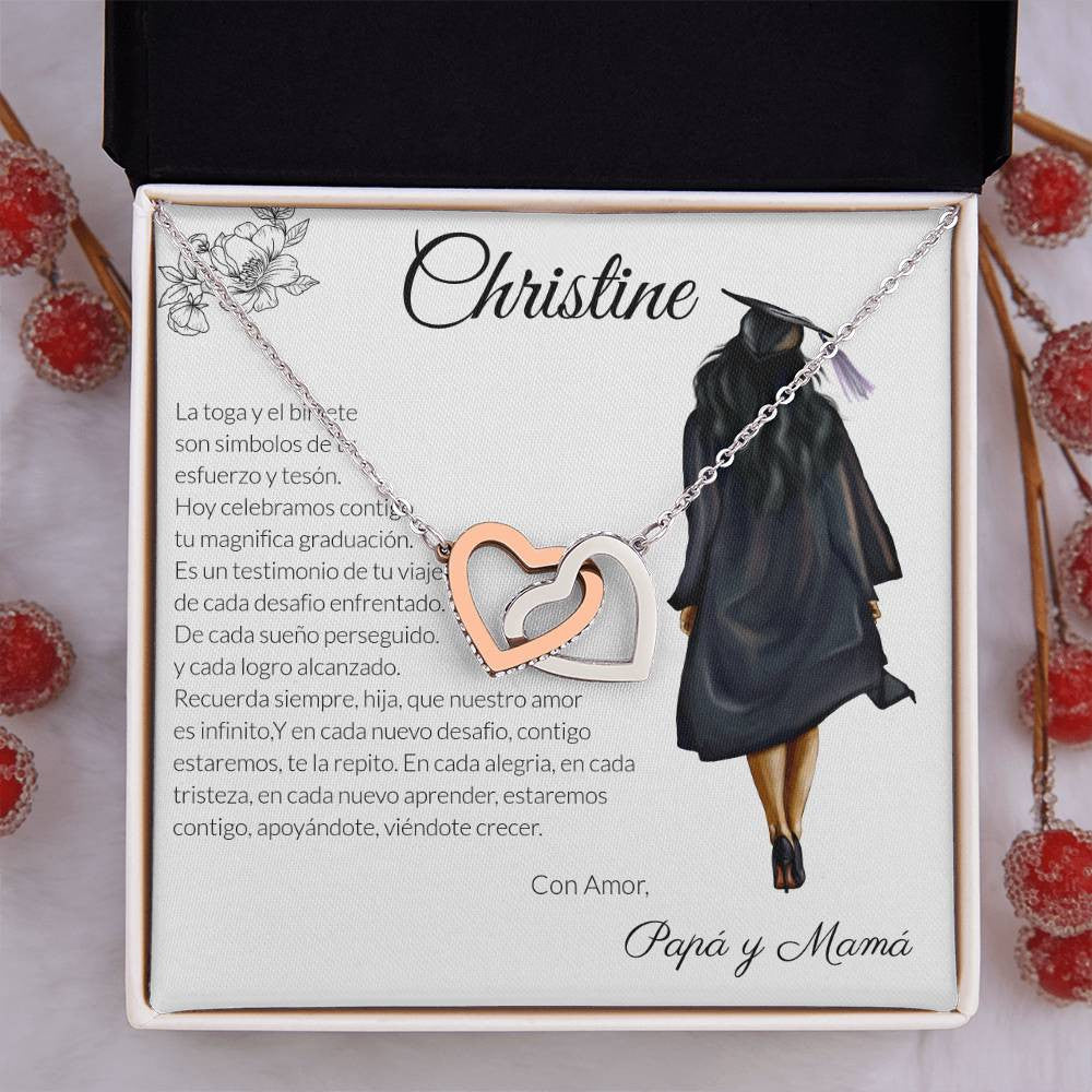 Joya del Triunfo: Collar Corazones Entrelazados con Mensaje del Corazón