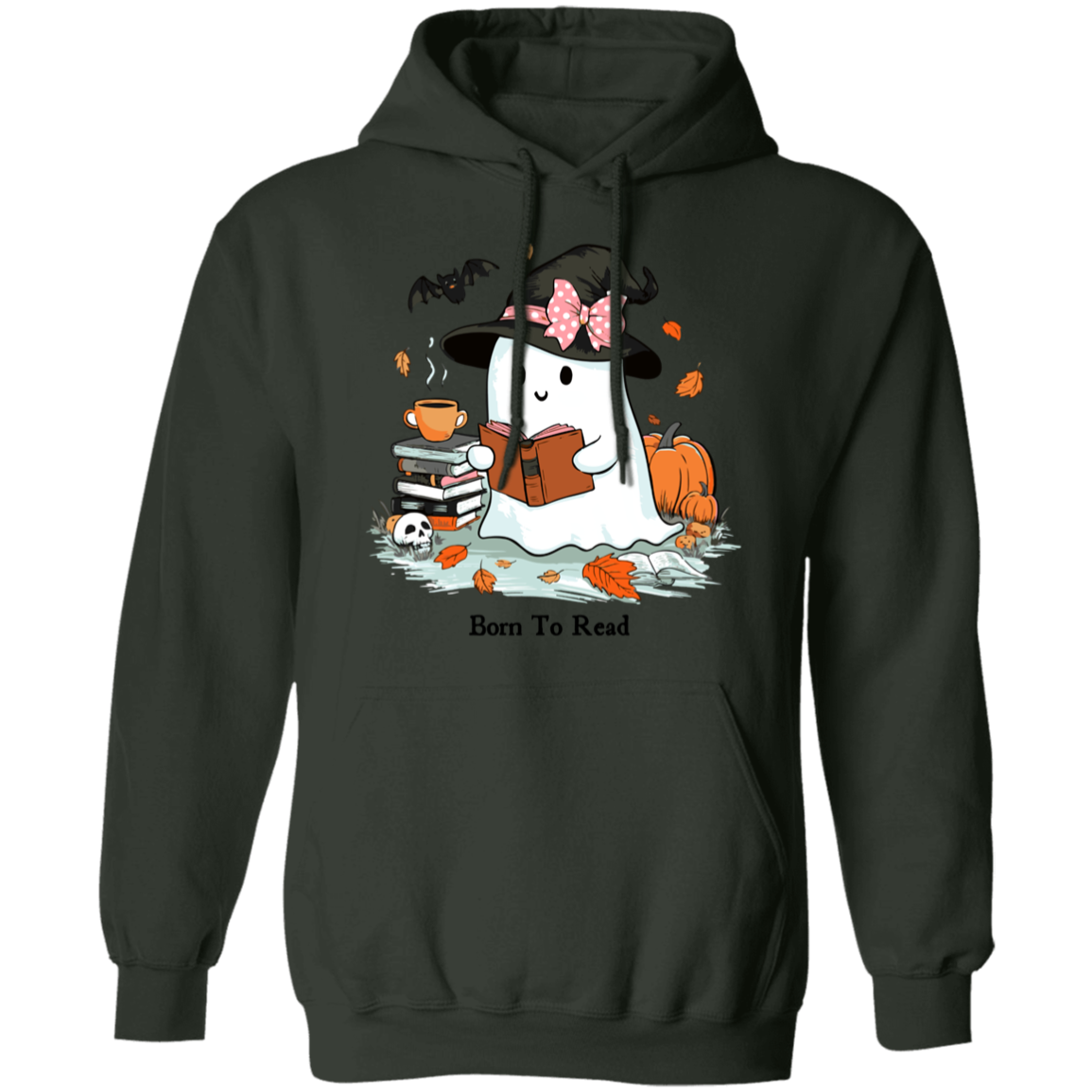 Cute Ghost With Witch Hat Born To Read T-Shirt, Sweatshirt, Hoodie