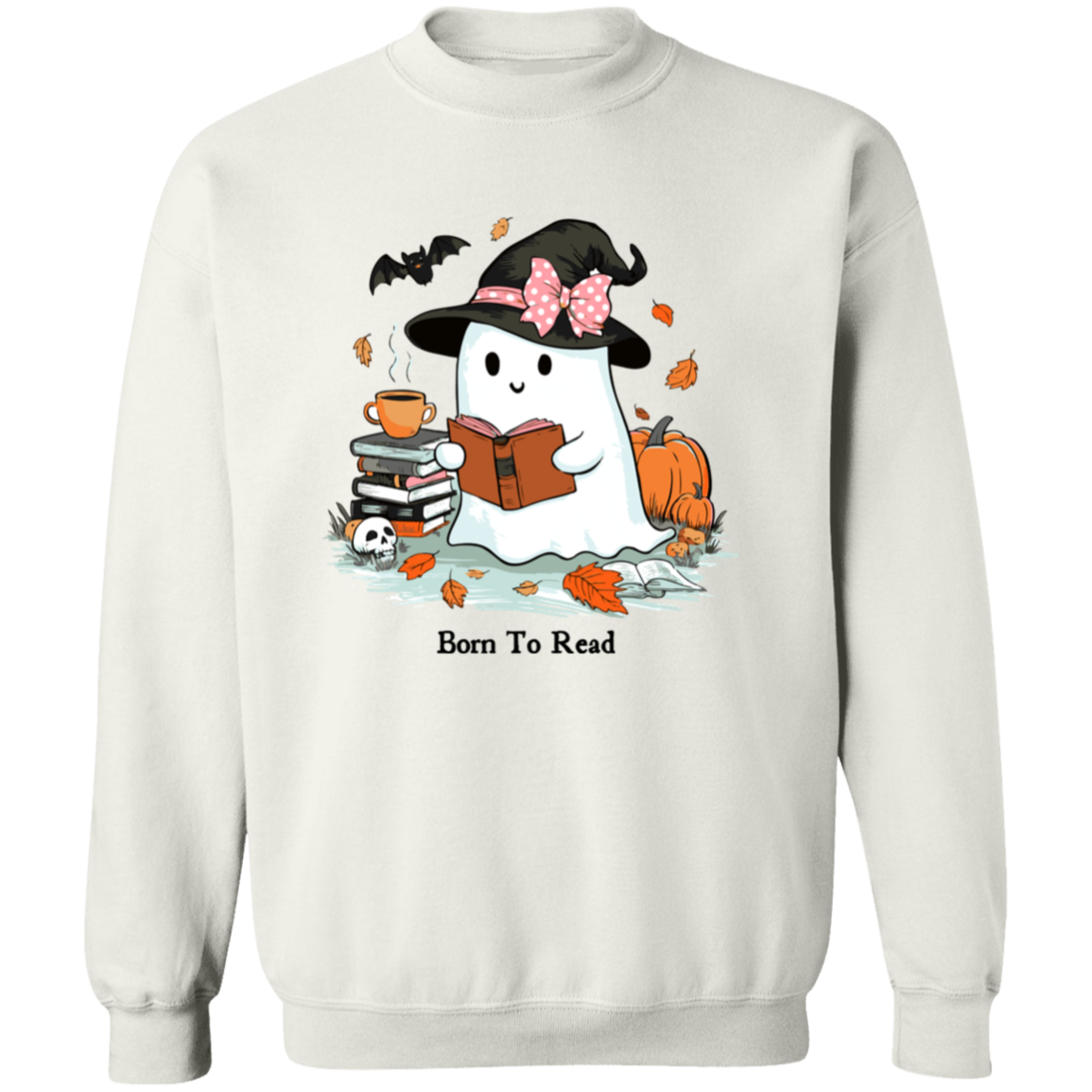 Cute Ghost With Witch Hat Born To Read T-Shirt, Sweatshirt, Hoodie