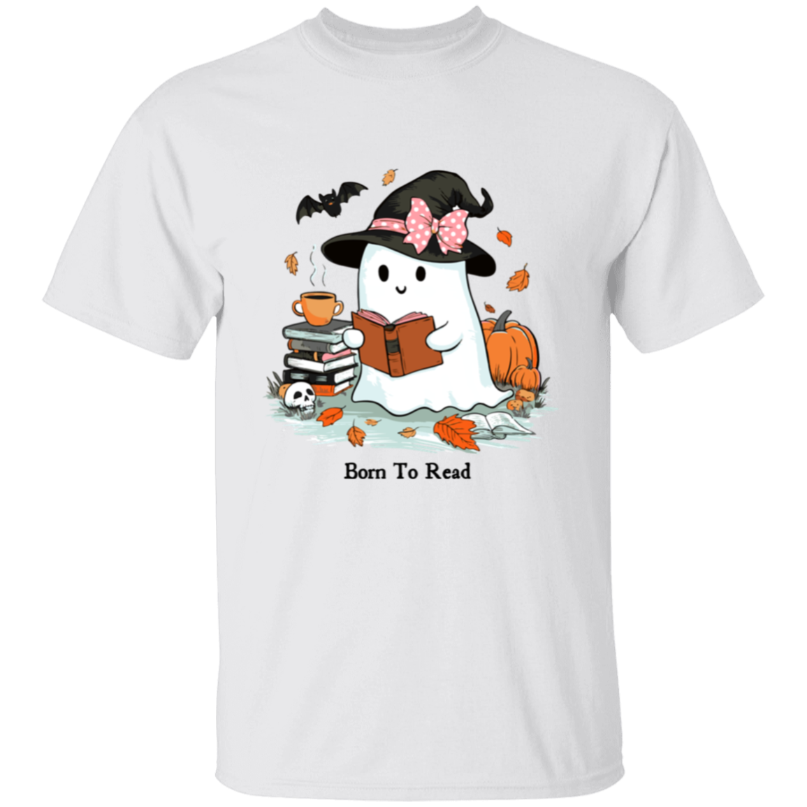 Cute Ghost With Witch Hat Born To Read T-Shirt, Sweatshirt, Hoodie