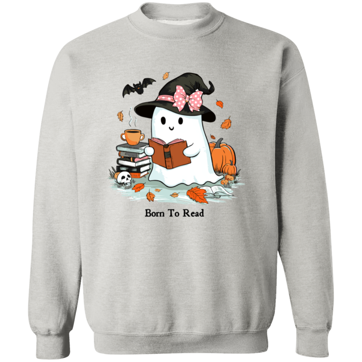 Cute Ghost With Witch Hat Born To Read T-Shirt, Sweatshirt, Hoodie