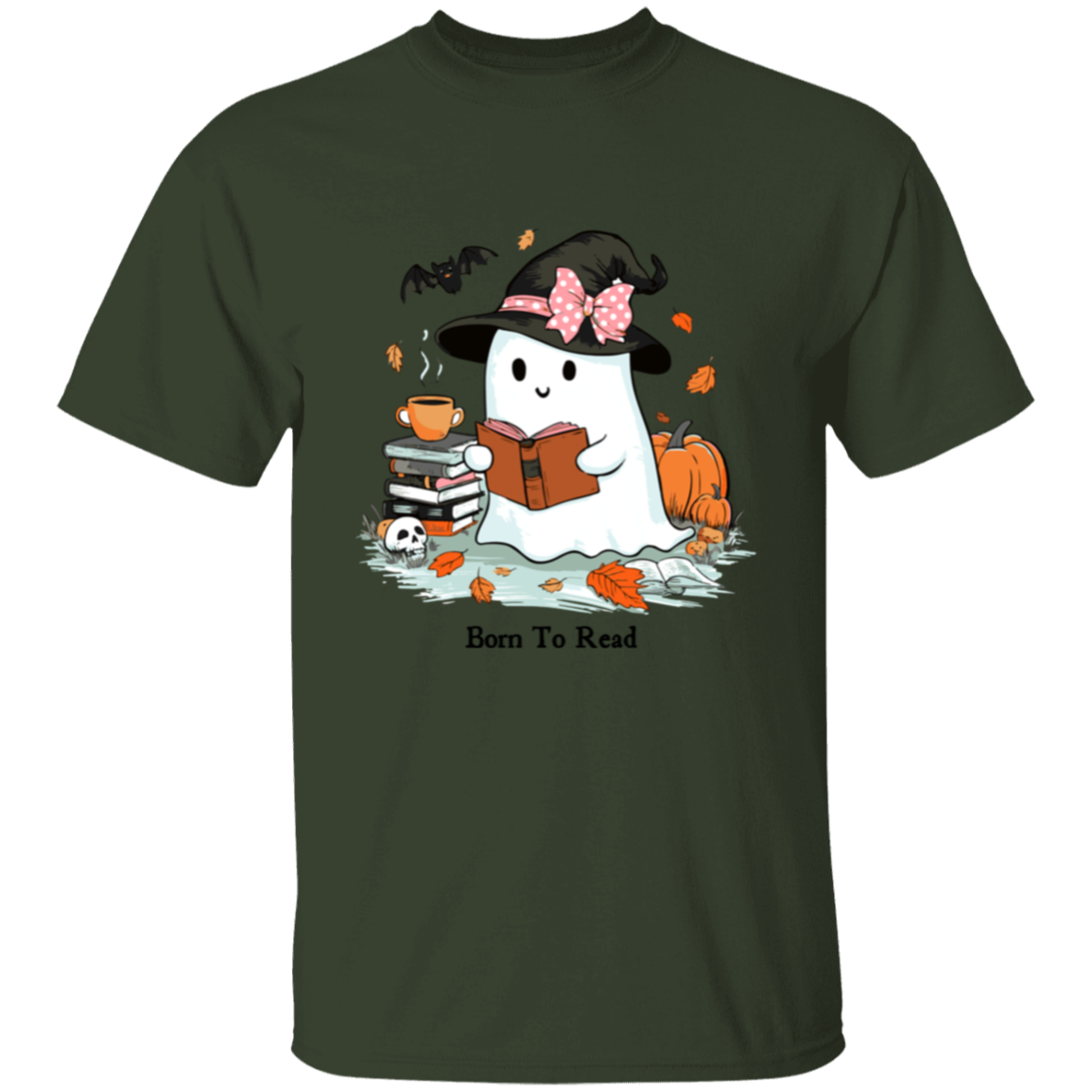 Cute Ghost With Witch Hat Born To Read T-Shirt, Sweatshirt, Hoodie