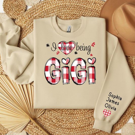 Custom 'I Love Being Gigi' Sweatshirt - Christmas & Valentines for Grandmothers - Personalized Names - Cozy Holiday Shirt