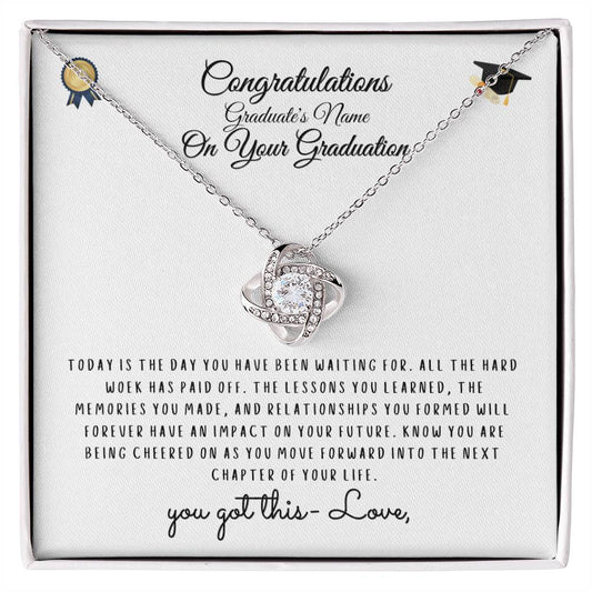 "You Got This"- Personalized Love Knot Grad Necklace