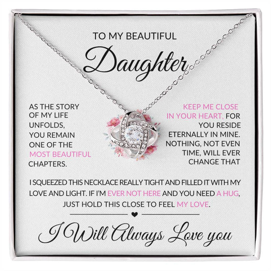 To My Beautiful Daughter - "Always in My Heart" Love Knot Necklace