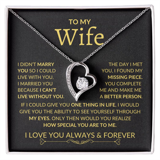 To My Wife- Missing Piece Forever Love Necklace- Blk/Gold