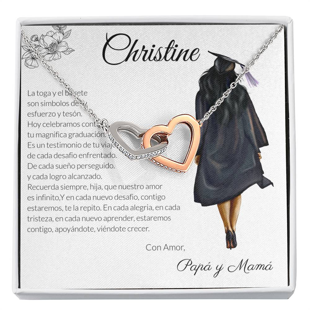 Joya del Triunfo: Collar Corazones Entrelazados con Mensaje del Corazón