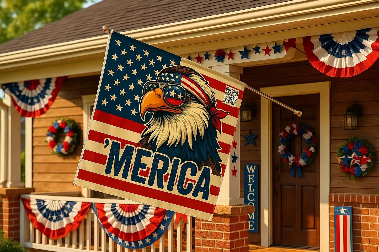 ‘MERICA Freedom Unlocked  Flag – Scan to Laugh, Fly with Pride