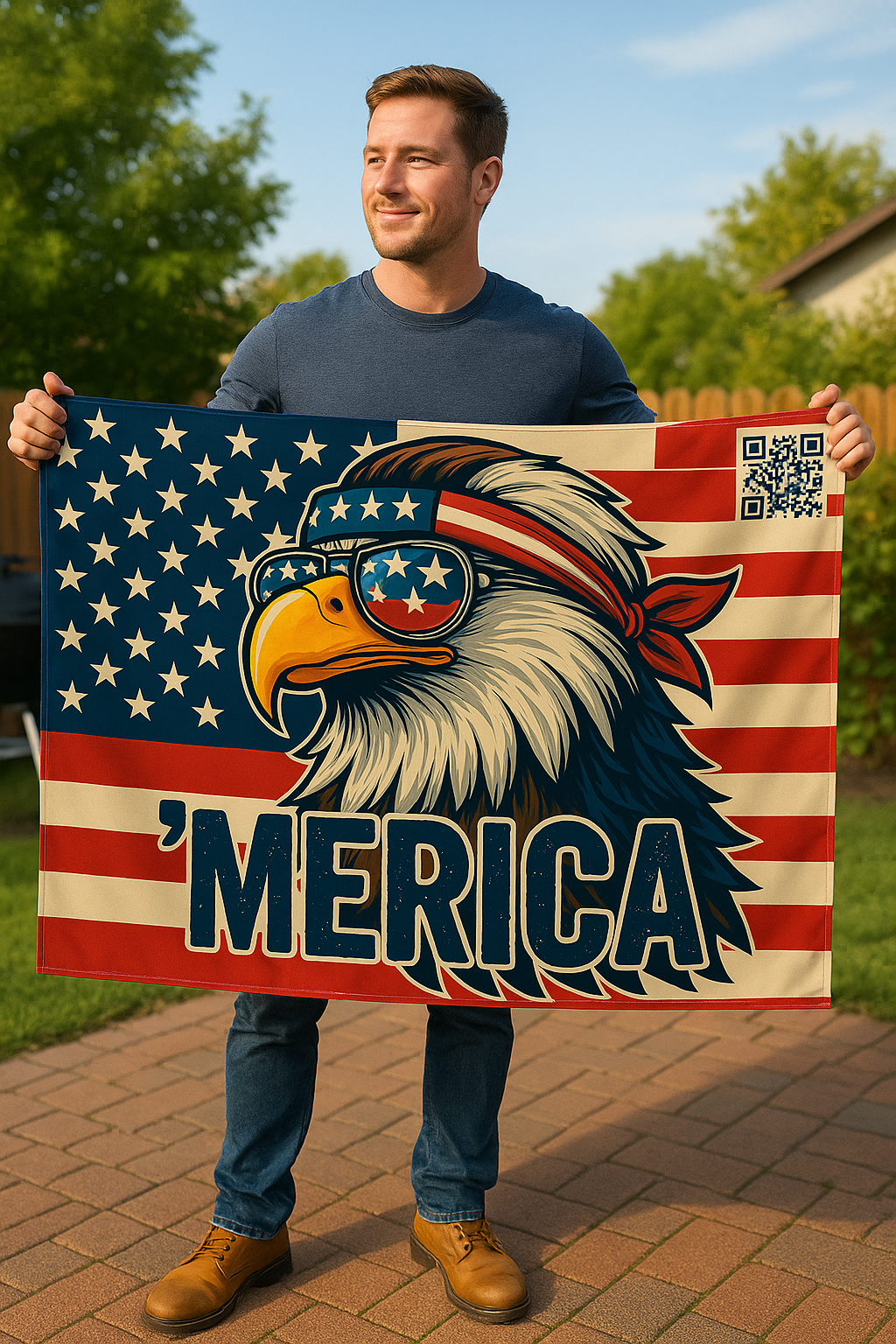 ‘MERICA Freedom Unlocked  Flag – Scan to Laugh, Fly with Pride